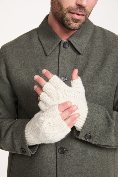 Killeany Aran Handknit Merino Fingerless Gloves - Cream