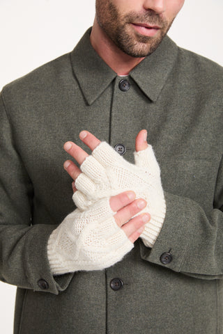 Killeany Aran Handknit Merino Fingerless Gloves - Cream