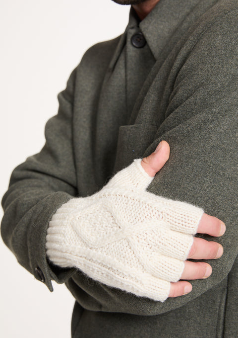 Gants sans doigts en laine mérinos tricotés à la main Killeany Aran - Crème
