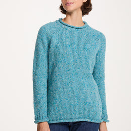 Brackloon Tweed Roll Neck Ladies Sweater - Aqua Blue