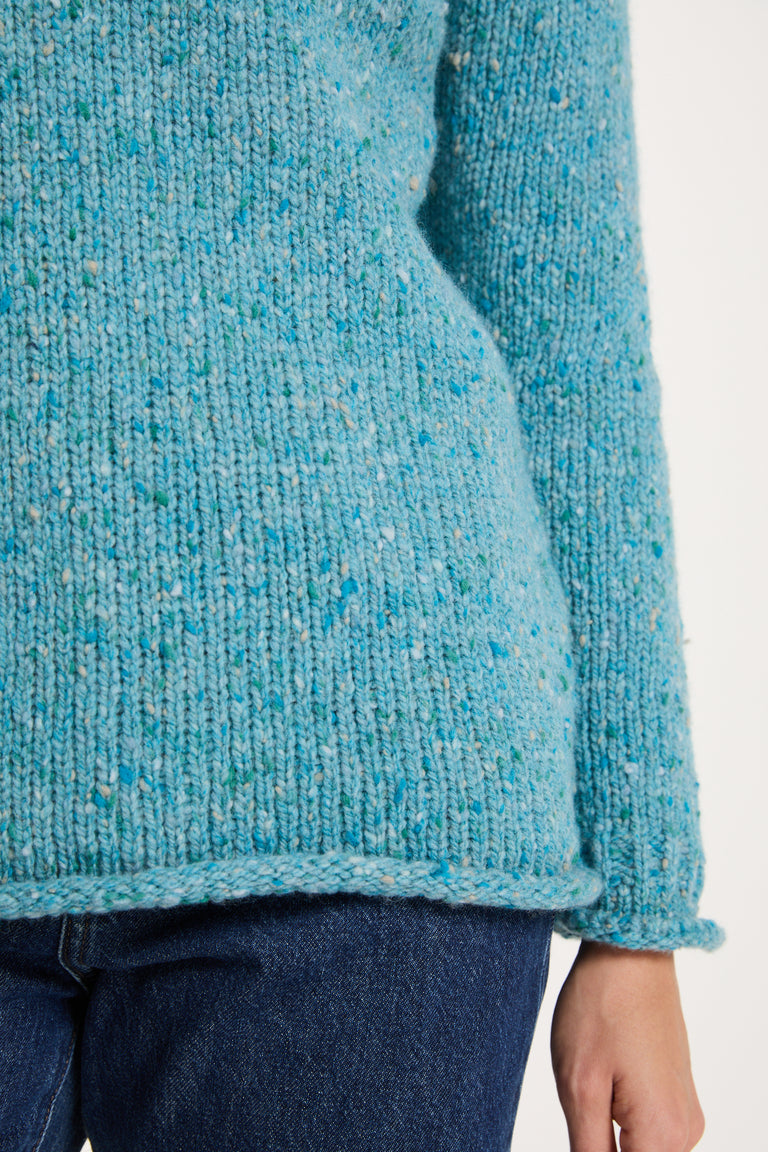 Brackloon Tweed Roll Neck Ladies Sweater - Aqua Blue