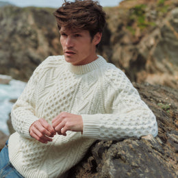 Kilronan Aran Mens Honeycomb Sweater - Cream