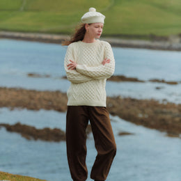 Kilronan Aran Ladies Honeycomb Sweater - Cream