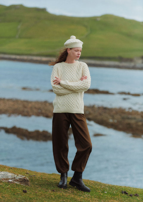 Kilronan Aran Ladies Honeycomb Sweater - Cream