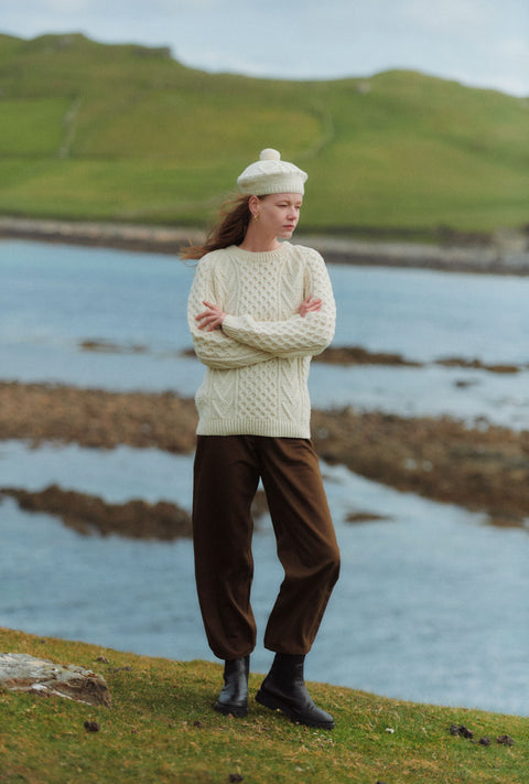 Kilronan Aran Ladies Honeycomb Sweater - Cream