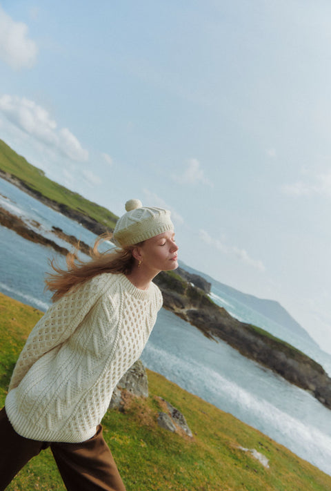 Kilronan Aran Ladies Honeycomb Sweater - Cream
