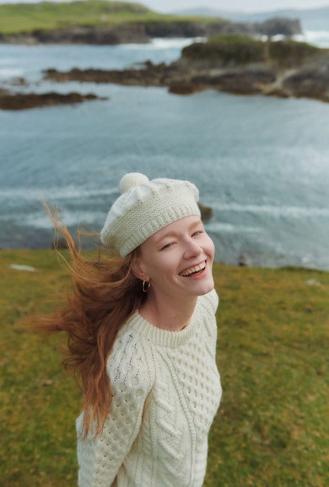 Kilronan Aran Ladies Honeycomb Sweater - Cream