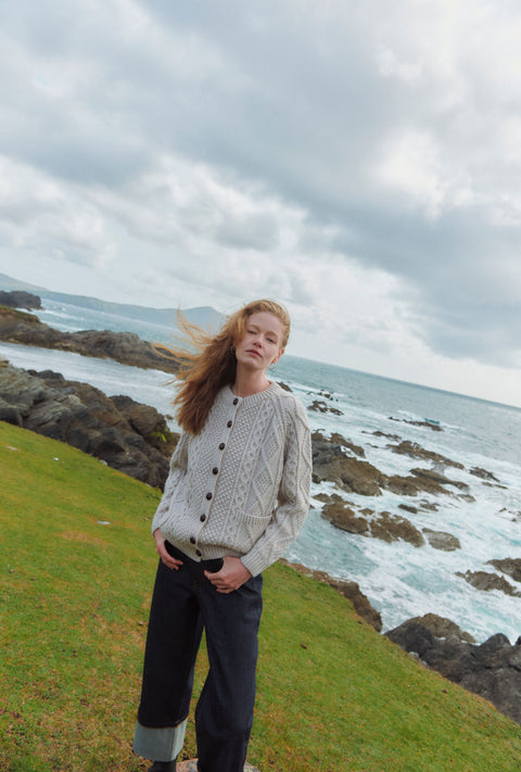 Breaffy Ladies Aran Cardigan - Oat