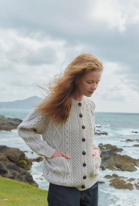 Breaffy Ladies Aran Cardigan - Oat