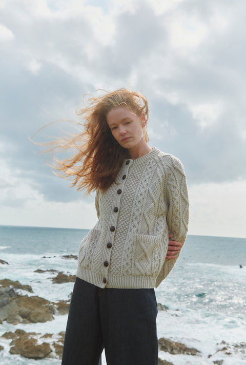 Breaffy Ladies Aran Cardigan - Oat