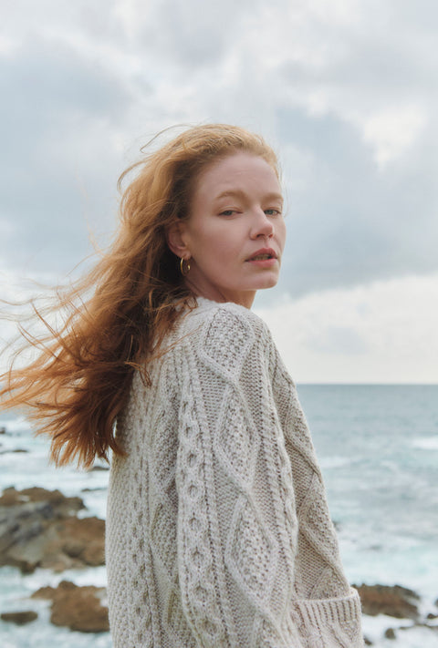 Breaffy Ladies Aran Cardigan - Oat