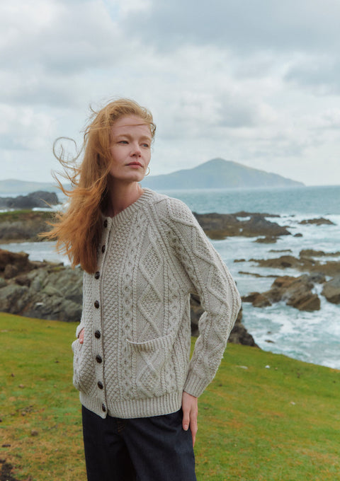 Breaffy Ladies Aran Cardigan - Oat