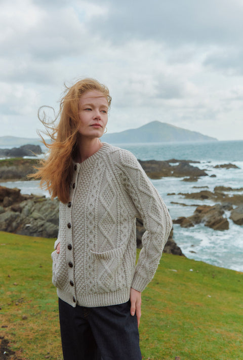 Breaffy Ladies Aran Cardigan - Oat