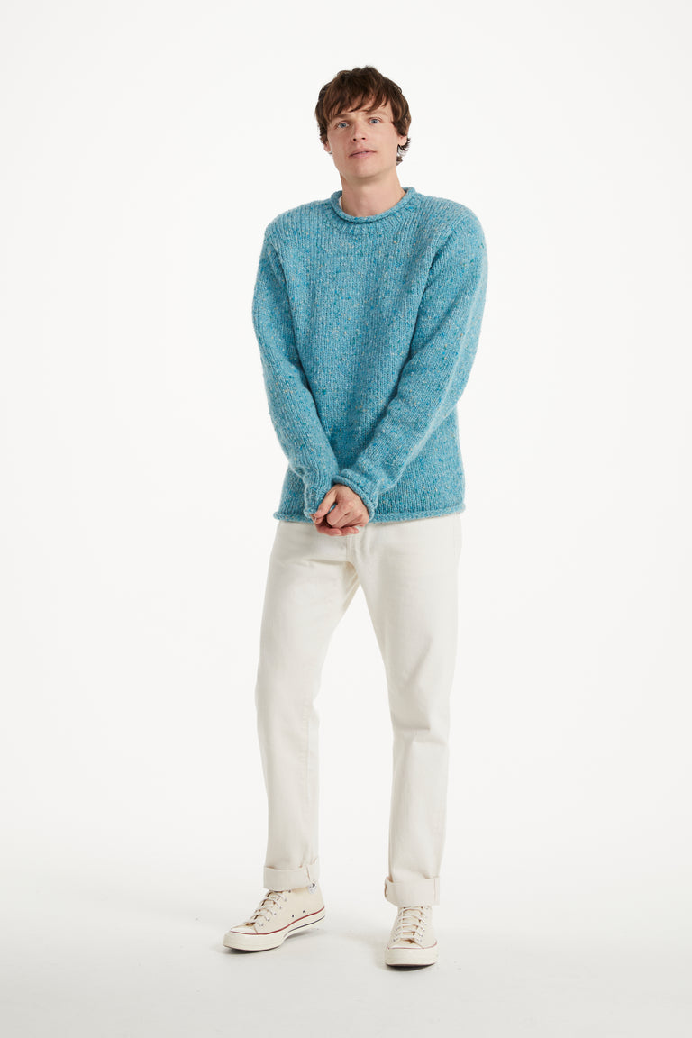 Raheen Tweed Roll Neck Mens Sweater - Aqua Blue