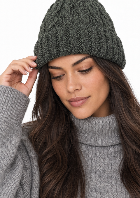 Bonnet Cong Aran en laine mérinos avec pompon - Vert
