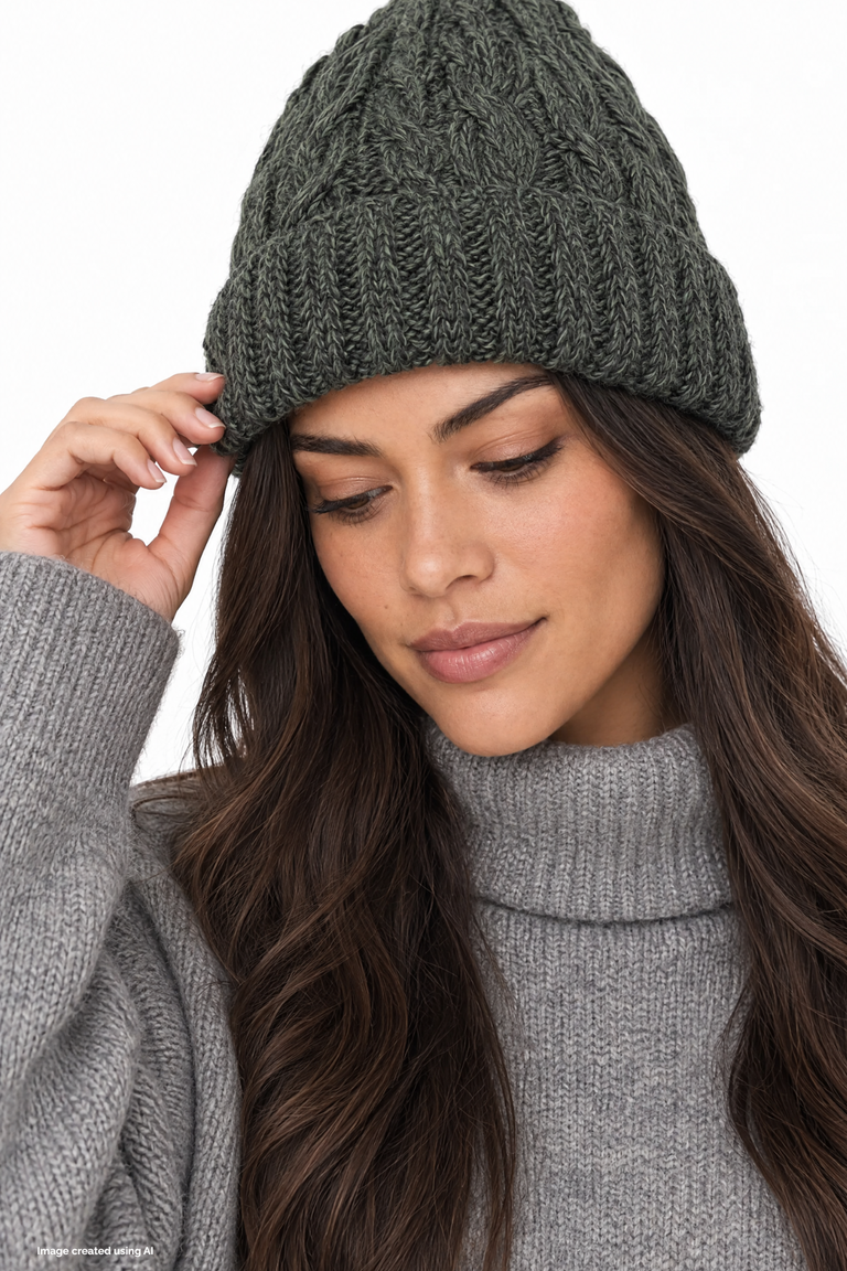 Bonnet Cong Aran en laine mérinos avec pompon - Vert