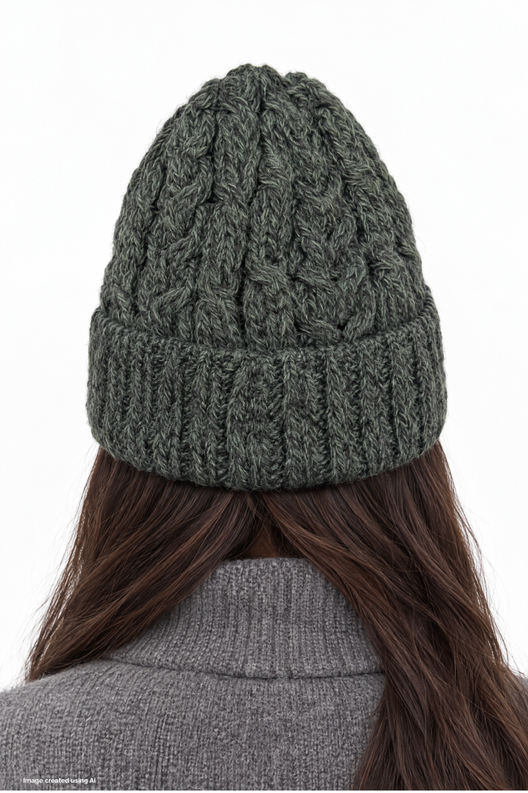 Bonnet Cong Aran en laine mérinos avec pompon - Vert