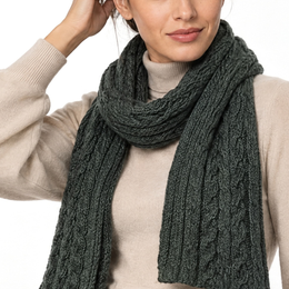 Carna Aran Cable Worsted Scarf - Forest Green