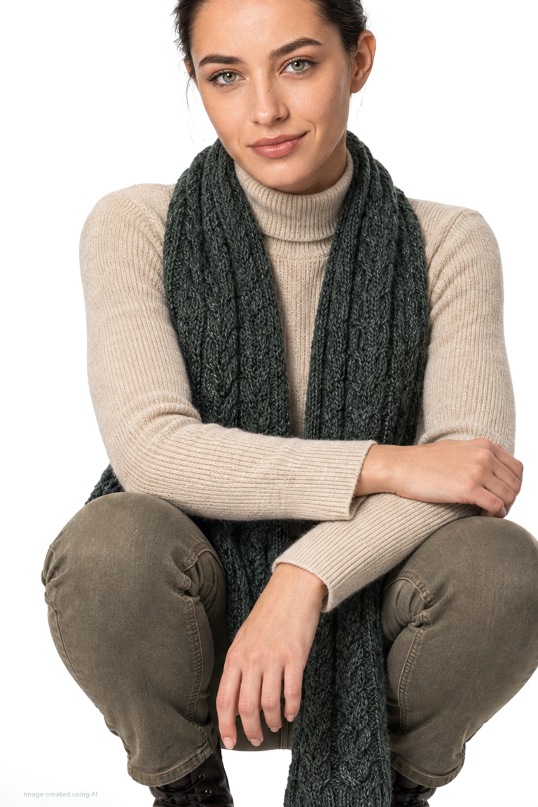 Carna Aran Cable Worsted Scarf - Forest Green