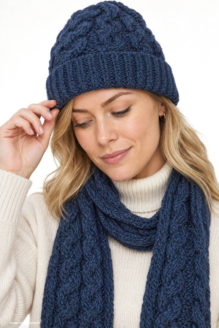 Bonnet Cong Aran en laine mérinos avec pompon - Vert