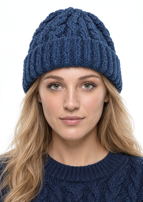 Bonnet Cong Aran en laine mérinos avec pompon - Vert