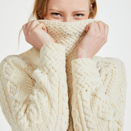 Belcare Damen Aran Rollkragenpullover - Creme