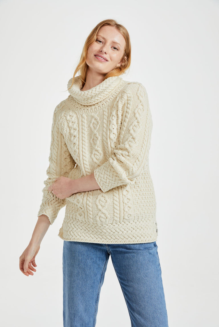 Belcare Ladies Aran Roll Neck Sweater  - Cream