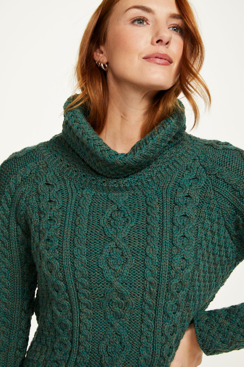 Merino wool sweater, Ireland, Aran, jumper, Pullover, made in Ireland, knitwear, women's sweater, ladies' jumper, roll neck