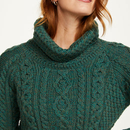 Belcare Ladies Merino Aran Roll Neck Sweater  - Green