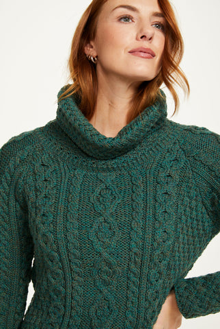 Belcare Ladies Aran Roll Neck Sweater  - Green