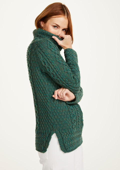 Merino wool sweater, Ireland, Aran, jumper, Pullover, made in Ireland, knitwear, women's sweater, ladies' jumper, roll neck