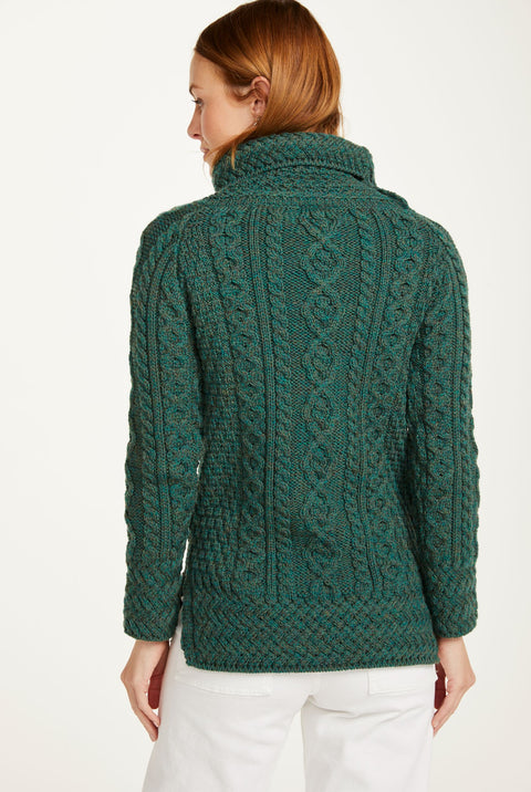 Belcare Ladies Aran Roll Neck Sweater  - Green