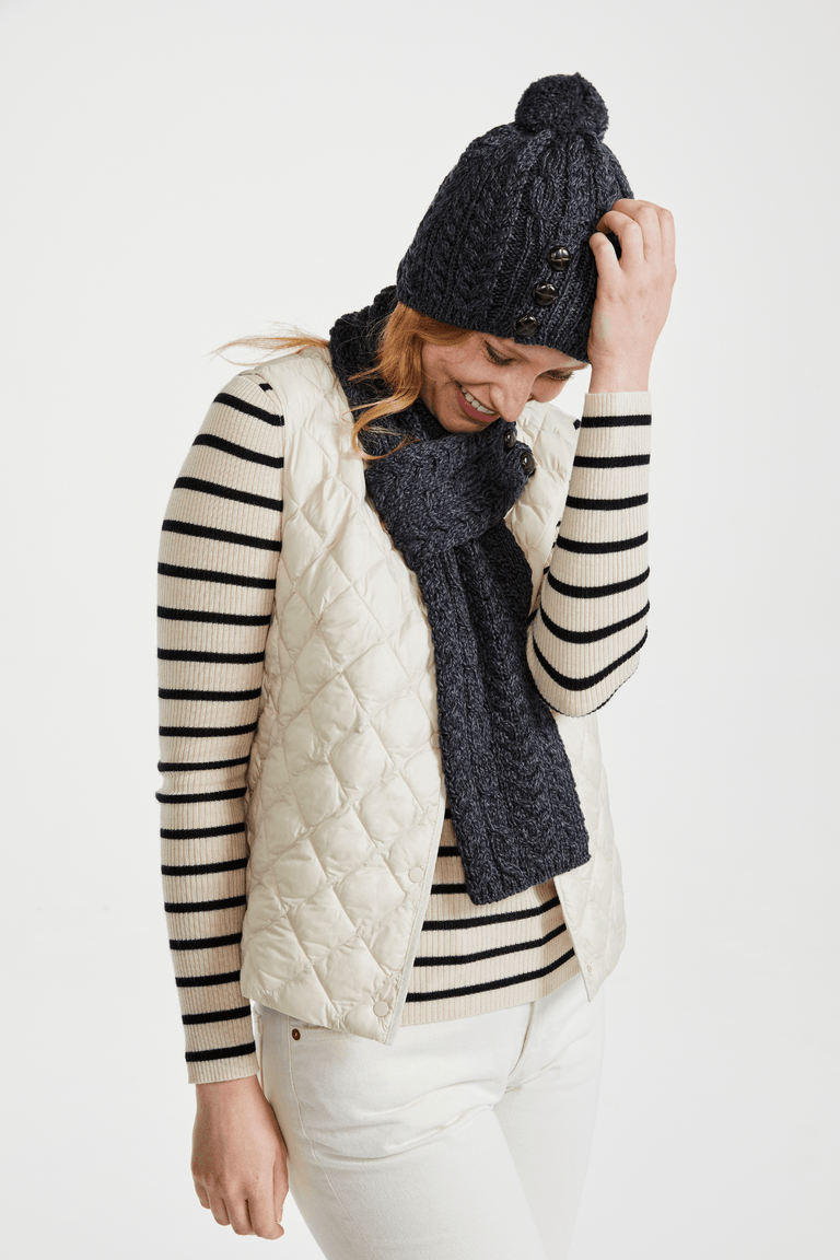 Ballina Aran Loop-Schal mit Knöpfen - Denim