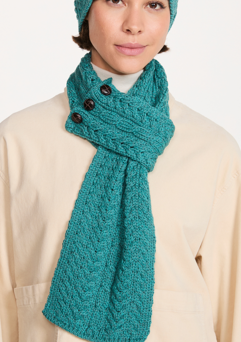 Ballina Aran Buttoned Loop Scarf - Teal