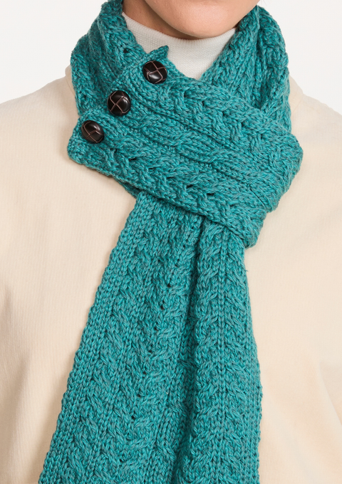 Ballina Aran Buttoned Loop Scarf - Teal