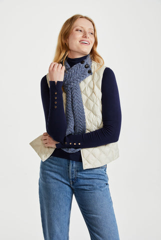 Ballina Aran Buttoned Loop Scarf -  Denim