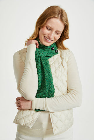 Ballina Aran Buttoned Loop Scarf -  Green