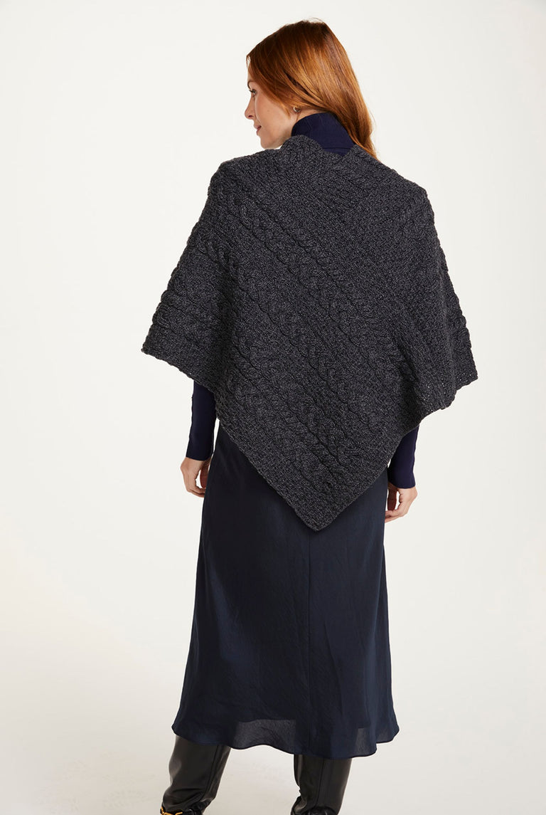 Easkey Ladies Classic Aran Button Poncho - Charcoal