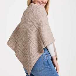 Easkey Ladies Classic Aran Button Poncho - Oat