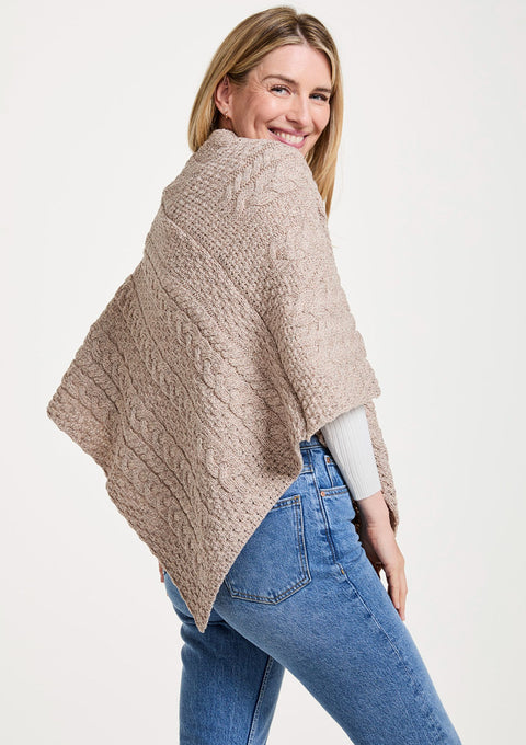 Merino wool, poncho, knitwear, cable knit, ladies' poncho, oat wrap, aran poncho, made in Ireland, oat,knitwear