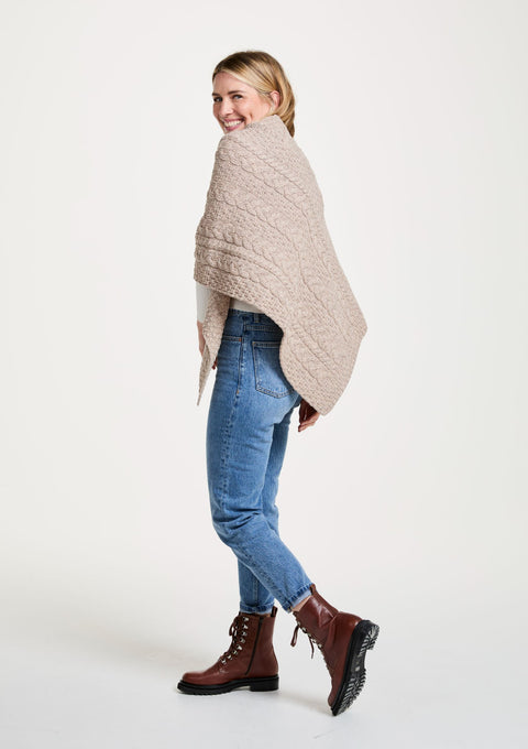 Merino wool, poncho, knitwear, cable knit, ladies' poncho, oat wrap, aran poncho, made in Ireland, oat,knitwear