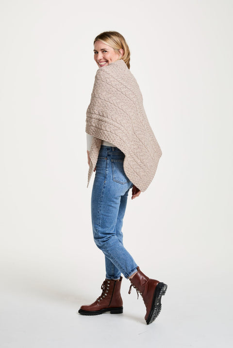 Easkey Ladies Classic Aran Button Poncho - Oat