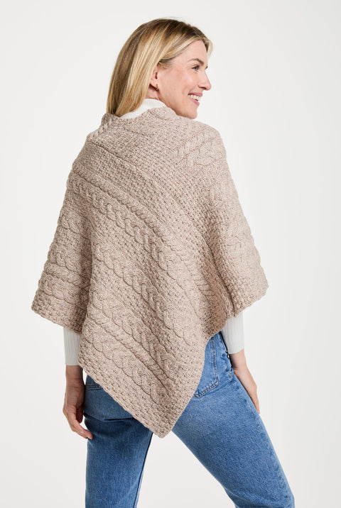 Easkey Damen-Poncho mit klassischem Aran-Knopf, Hafer