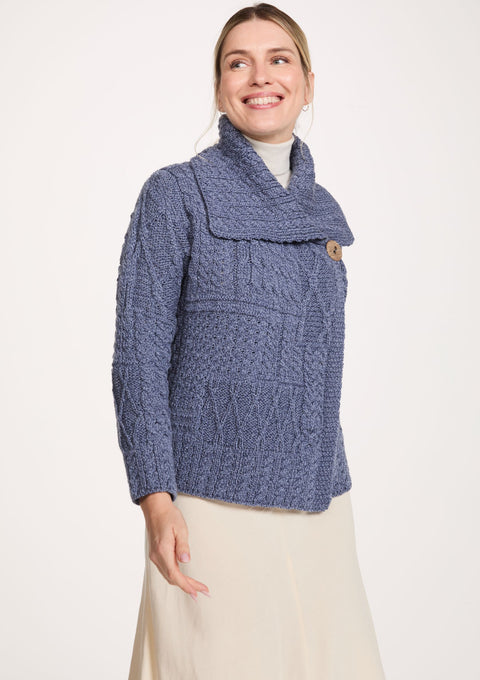 Céide Damen Merino Aran Cardigan – Jeansblau