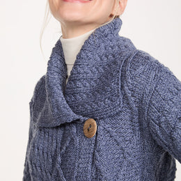 Céide Damen Merino Aran Cardigan – Jeansblau