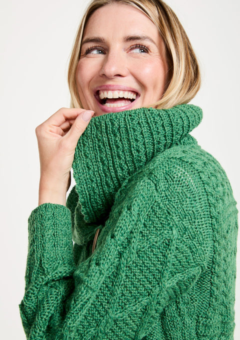 sweater, merino wool, woollen jumper, cardigan, buttoned cardigan, aran, knitwear, Ireland, women's cardigan,green