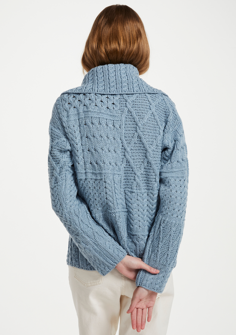 Céide Ladies Merino Aran Cardigan - Blue