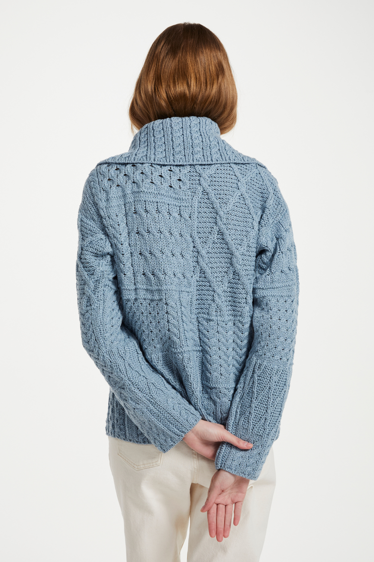 Céide Ladies Merino Aran Cardigan - Blue