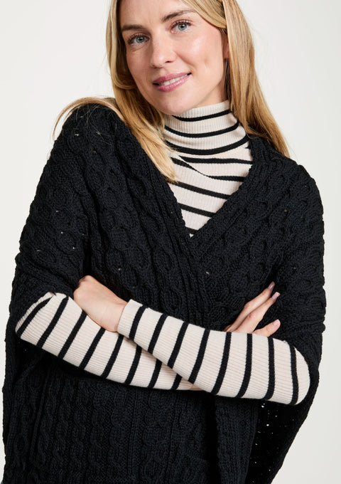 Made in Ireland, knitwear, wrap, merino wool, Ireland, cream wrap, cable knit, aran knitwear,black
