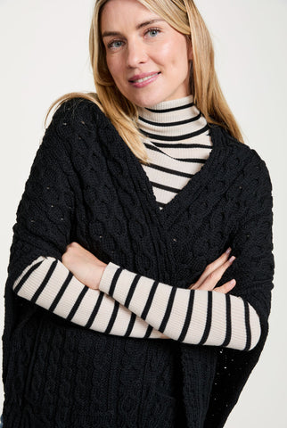 Shannon Throwover Aran Wrap With Pocket - Black